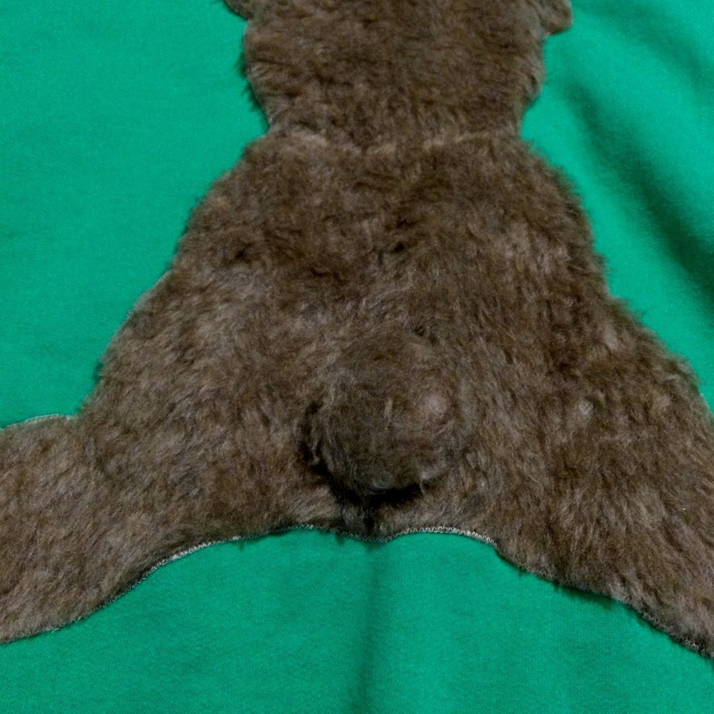 Vintage Jerzees Teddy Bear Crewneck Sweatshirt Green Fuzzy Applique 3D size L - Picture 6 of 7